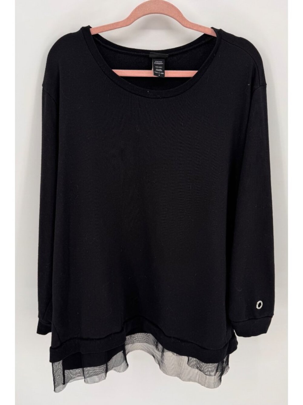 Torrid Womens Black Scoop Neck Long-Sleeve Layered Sweater With Sheer Hemline